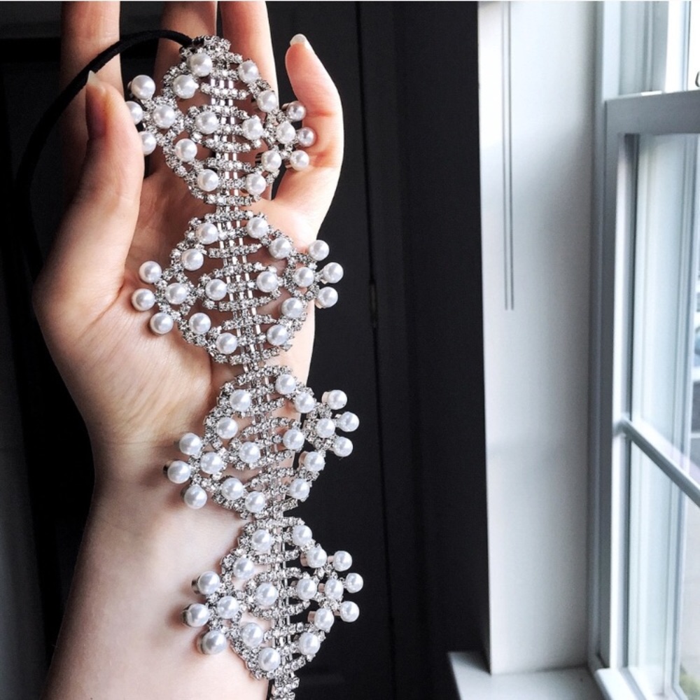 ⚜️[𝗡𝗪𝗧]⚜️Pearl Crystal Statement Choker NEW - Picture 3 of 8